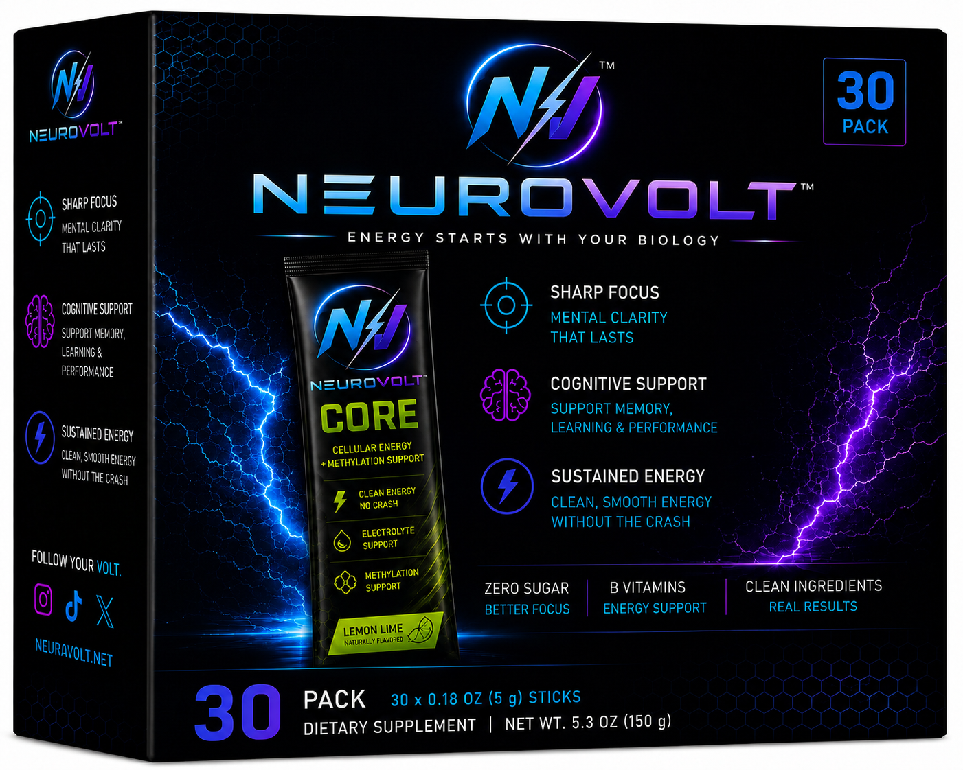 NeuroVolt™ Energy Sticks - Methylation Support Drink Mix 30 Pack - PREORDER NOW!