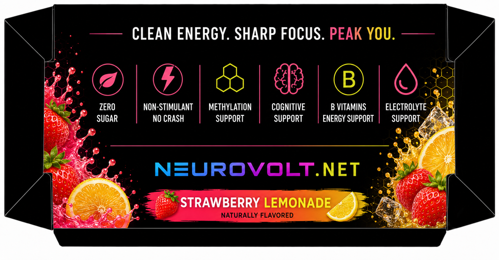 NeuroVolt™ Core Strawberry Lemonade Energy Sticks | Methylation Support Drink Mix | 10 Pack
